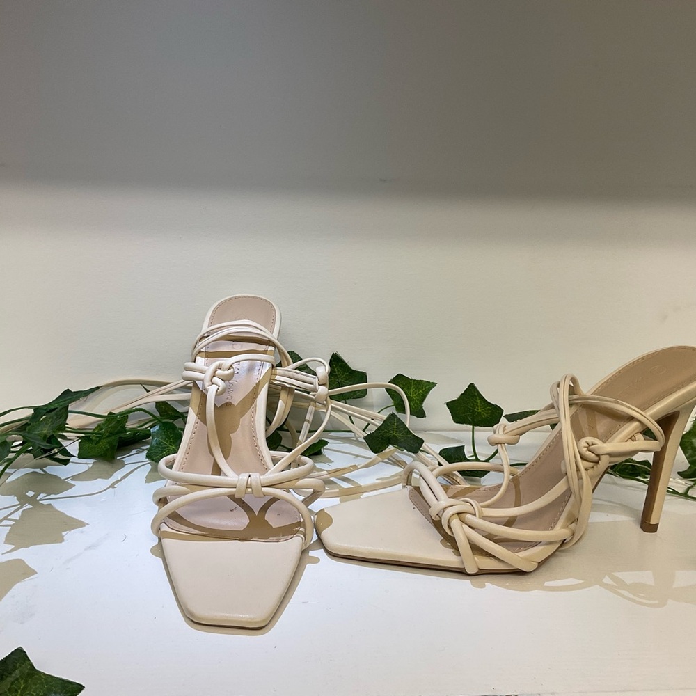 Wild Diva Cream Strappy Heels with Stiletto